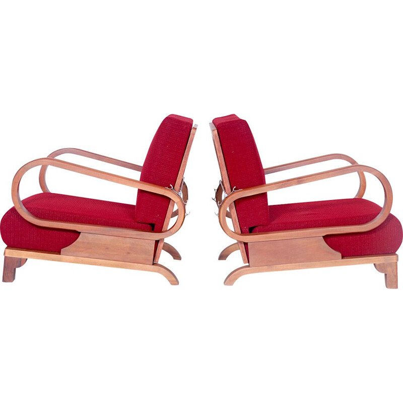 Suite de 2 fauteuils rouges vintage par Jindřich Halabala
