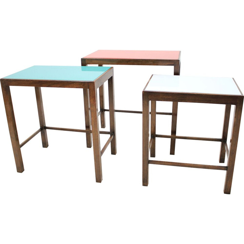 Set of 3 vintage nesting tables by Jindřich Halabala