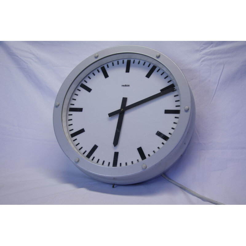 Vintage dutch industrial clock by Nedklok in aluminium 1980