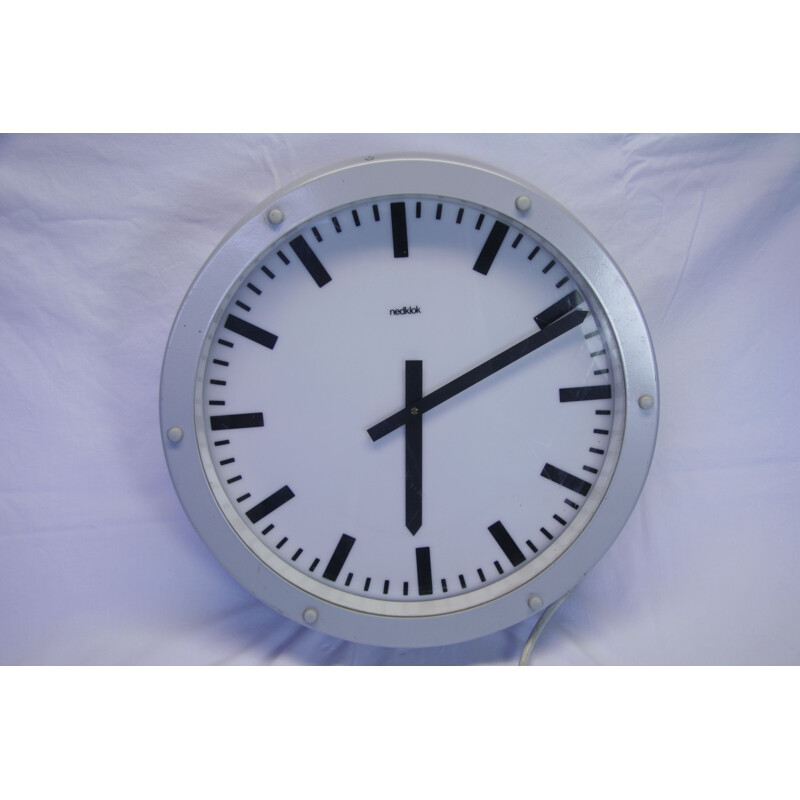 Vintage dutch industrial clock by Nedklok in aluminium 1980