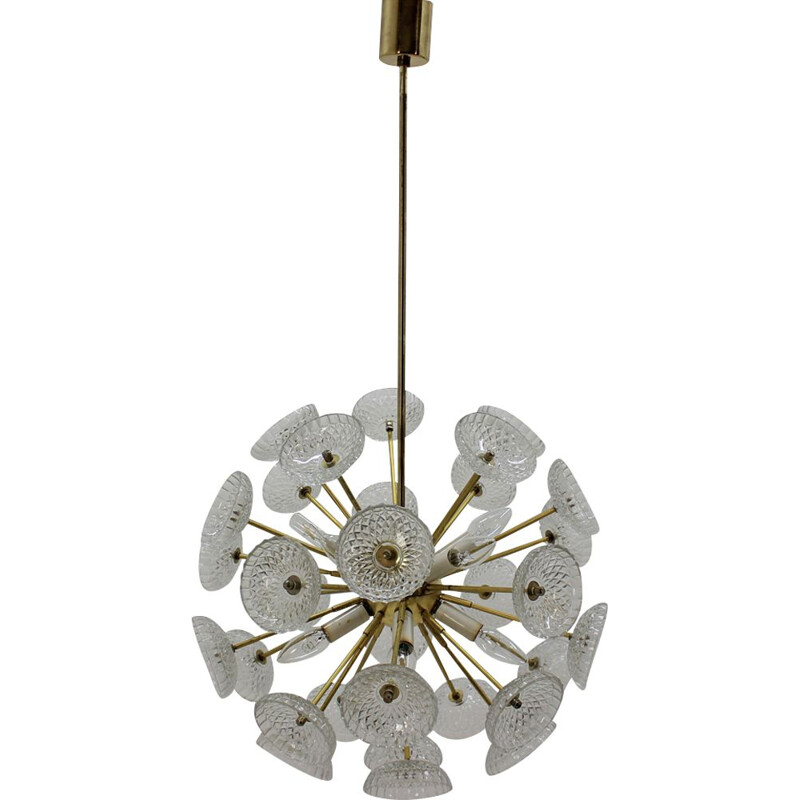 Vintage glass and metal pendant lamp by Kamenický Šenov, 1970