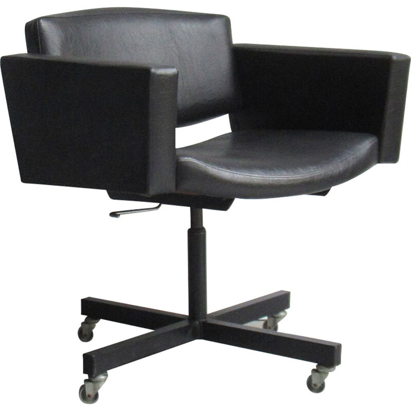 Vintage desk chair in black leatherette for Meurop 1960