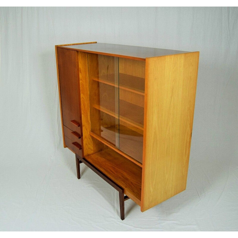Vintage mahogany and glass bookcase for UP Závody, 1960