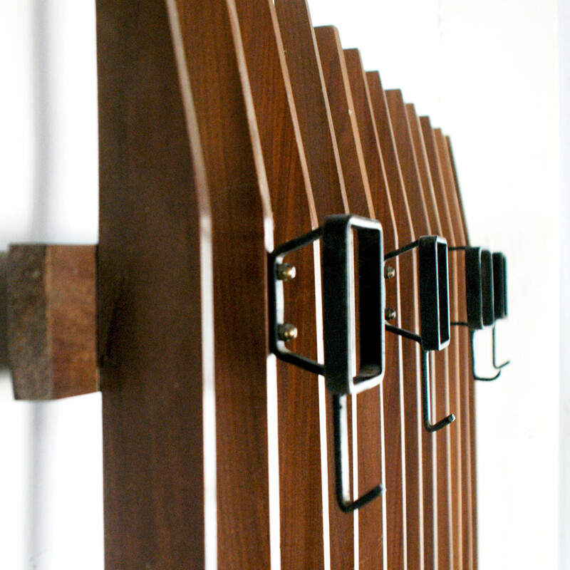 Vintage italian coat rack in teak and iron 1960