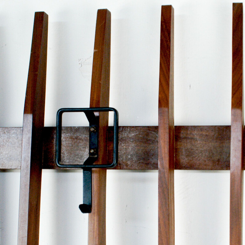 Vintage italian coat rack in teak and iron 1960