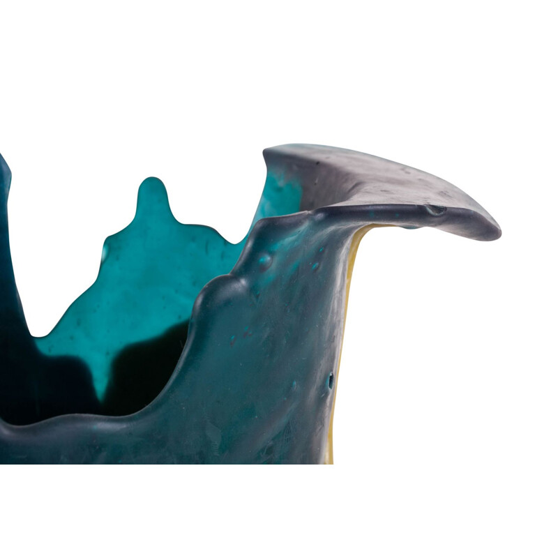 Vintage vase by Gaetano Pesce in blue and yellow resin 1990