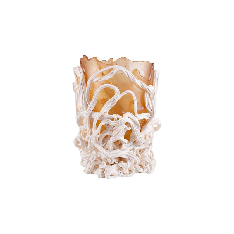 Vase vintage par Gaetano Pesce en résine orange et blanche 1990