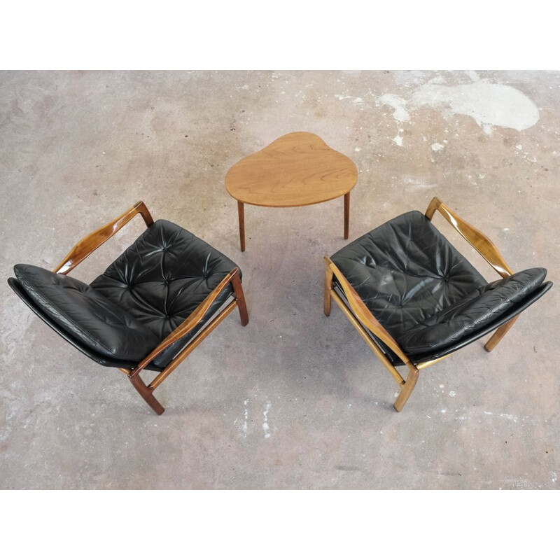 Vintage danish seating group in teak and leather 1960