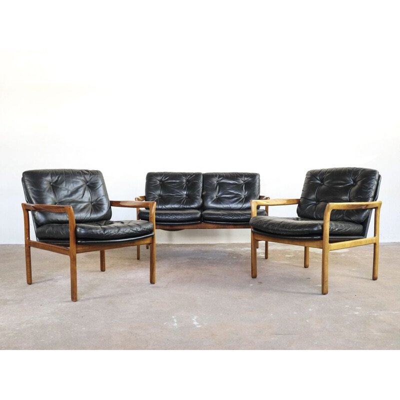 Vintage danish seating group in teak and leather 1960