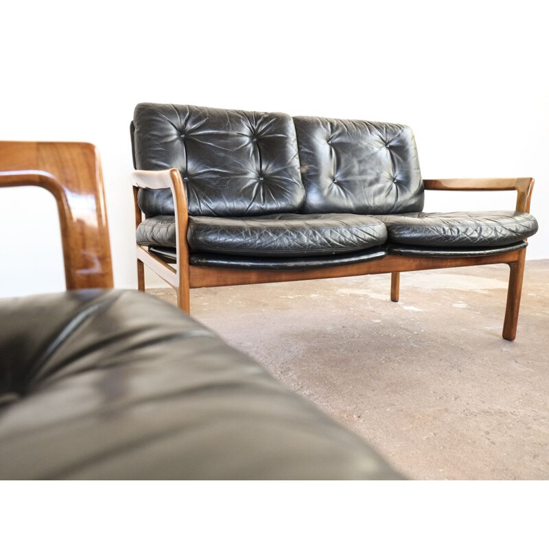 Vintage danish seating group in teak and leather 1960