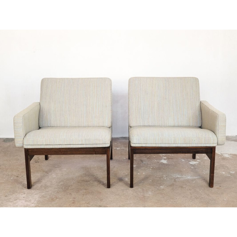 Paire de fauteuils vintage pour France & Søn en tissu et bois de palissandre