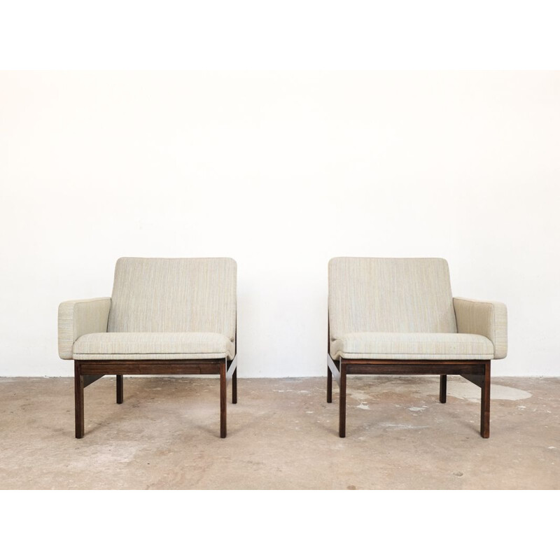 Paire de fauteuils vintage pour France & Søn en tissu et bois de palissandre