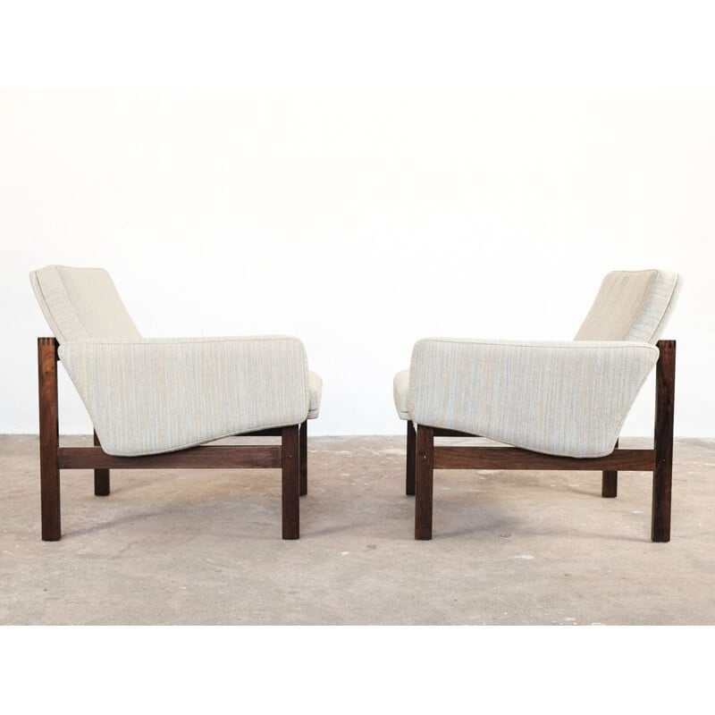 Pair of vintage armchairs for France & Søn in rosewood and fabric