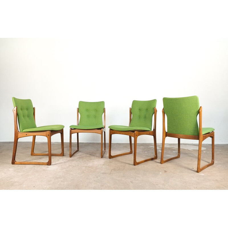Set of 4 vintage danish chairs by Kvadrat in teak and green fabric