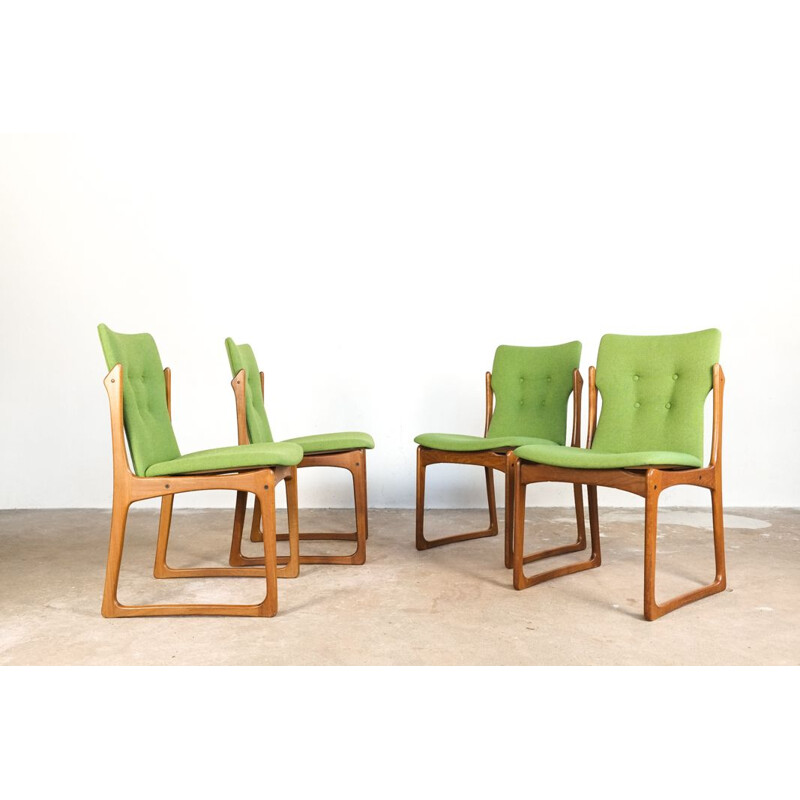 Set of 4 vintage danish chairs by Kvadrat in teak and green fabric