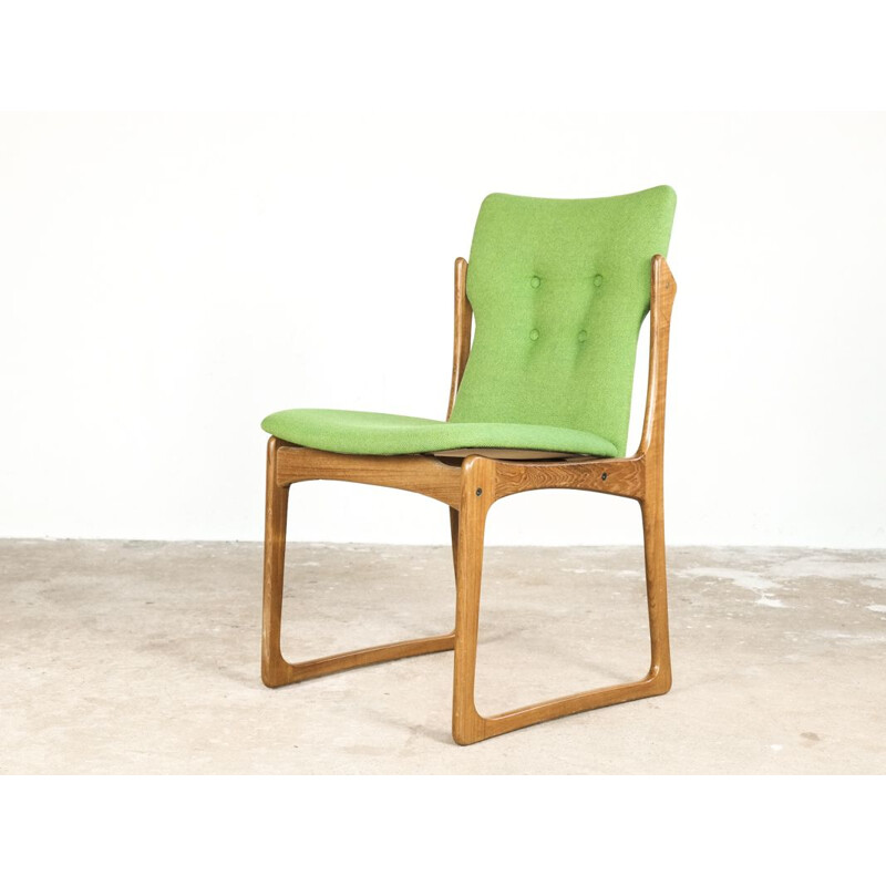 Set of 4 vintage danish chairs by Kvadrat in teak and green fabric