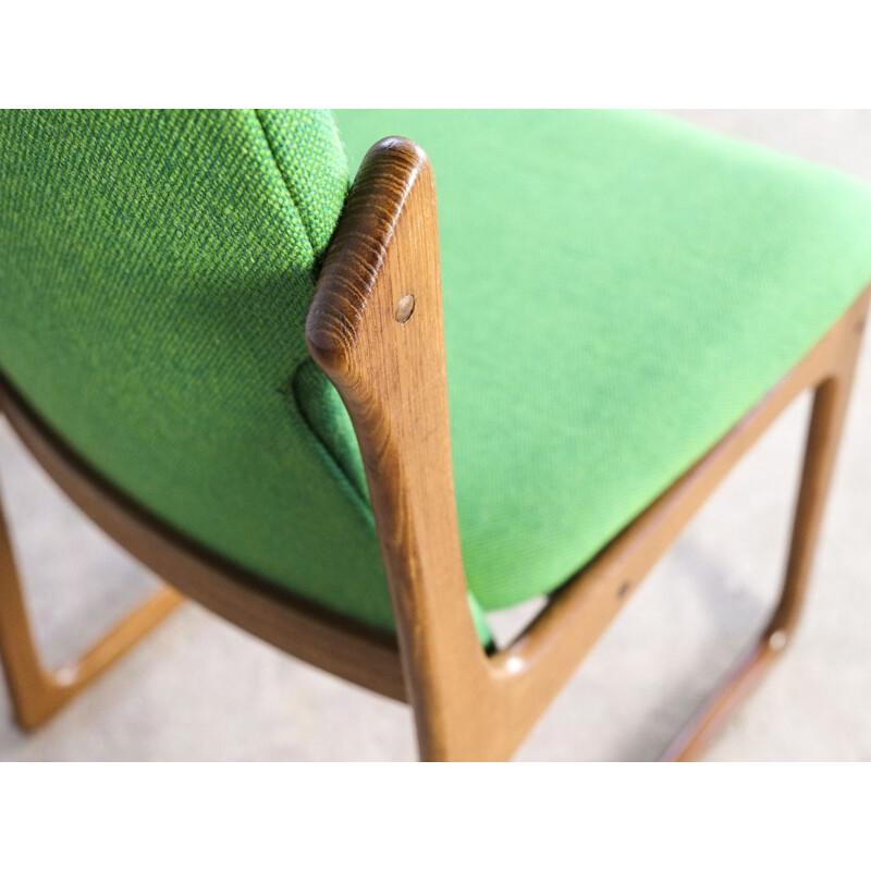 Set of 4 vintage danish chairs by Kvadrat in teak and green fabric