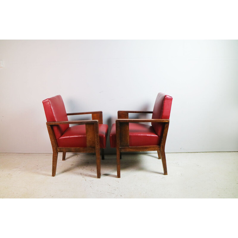 Set of 2 vintage French red armchairs