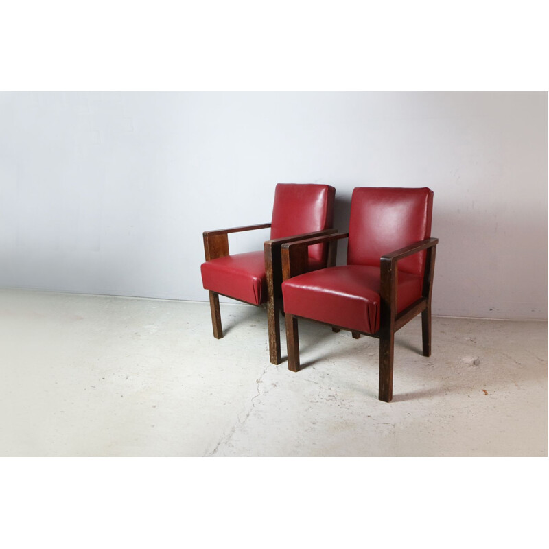 Set of 2 vintage French red armchairs