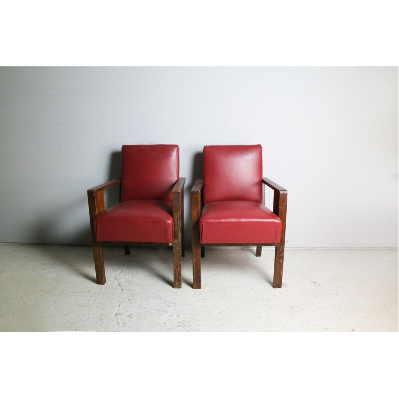 Set of 2 vintage French red armchairs