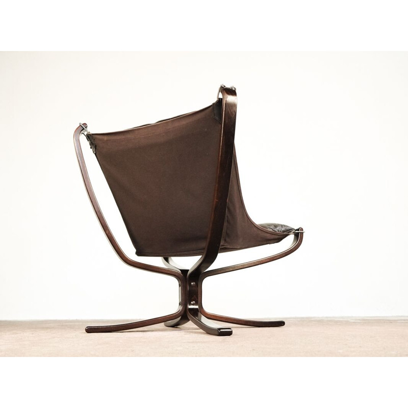 Vintage low back falcon armchair in brown leather by Sigurd Ressell for Vatne Møbler