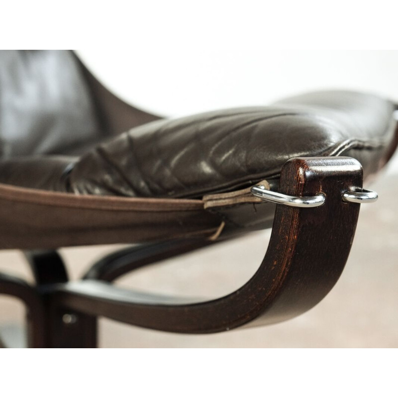 Vintage low back falcon armchair in brown leather by Sigurd Ressell for Vatne Møbler