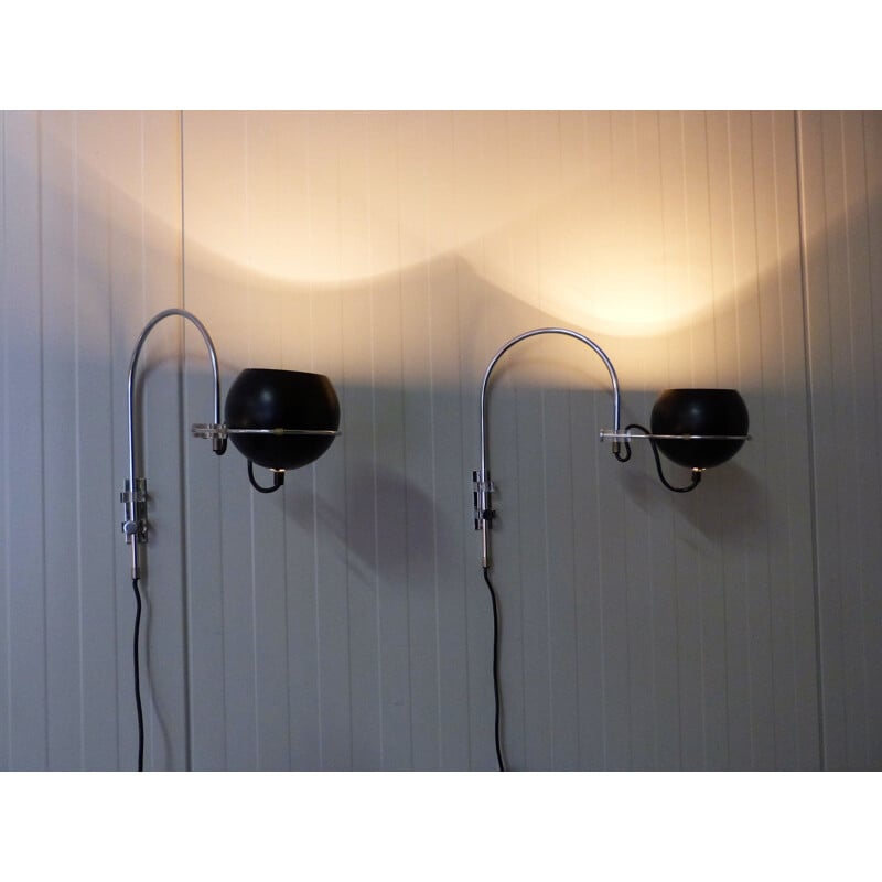 Set of 2 vintage adjustable wall lamps