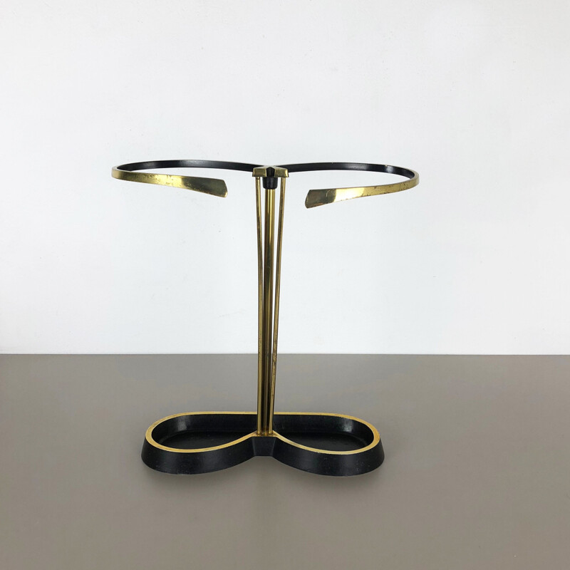 Vintage solid metal umbrella stand in brass from Bauhaus, Germany 1950