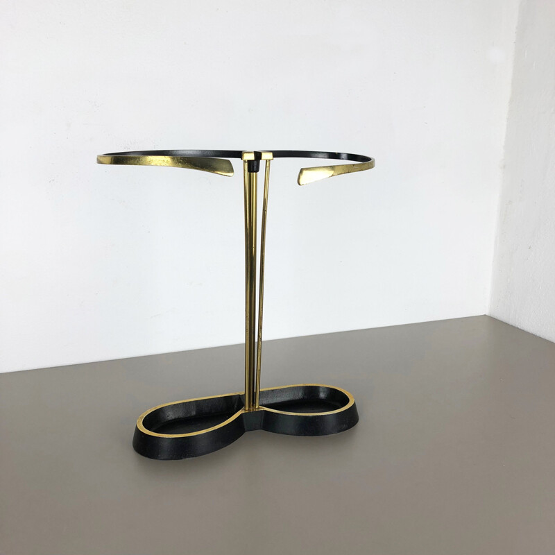 Vintage solid metal umbrella stand in brass from Bauhaus, Germany 1950