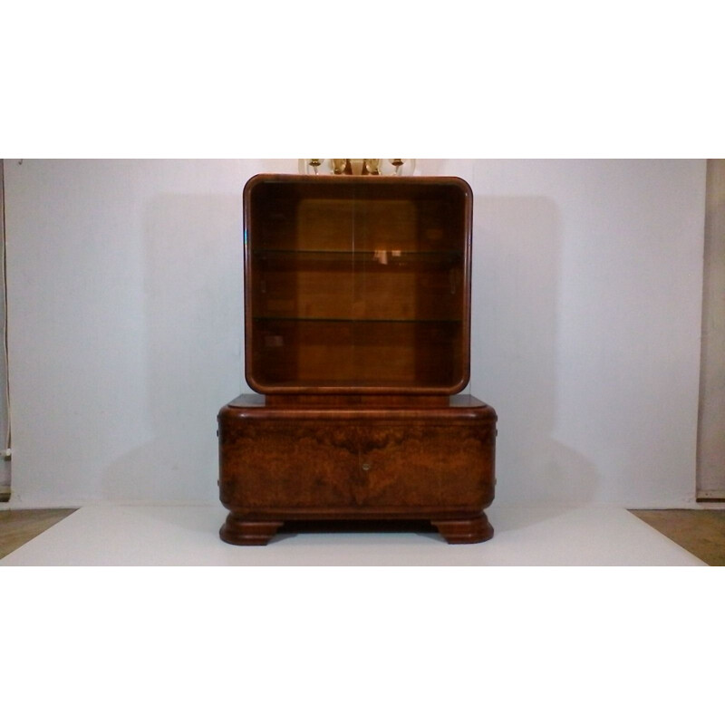 Vintage cabinet in wood and glass by Jindřich Halabala