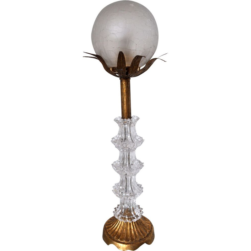 Lampe vintage florale en verre dorée, 1960