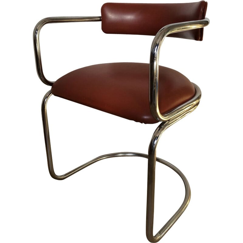 Vintage chrome tube chair in brown vinyl