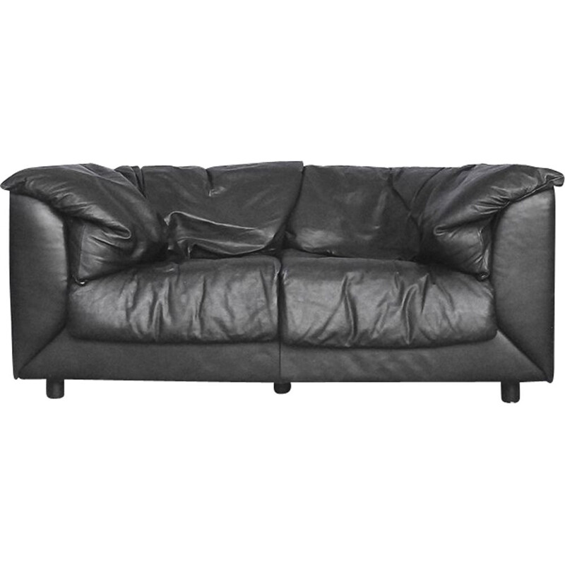 Vintage 2-seater sofa in black leather by De Sede