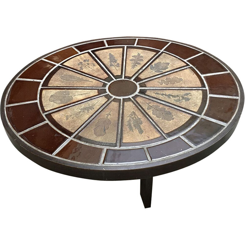 Vintage oval coffee table by Roger Capron