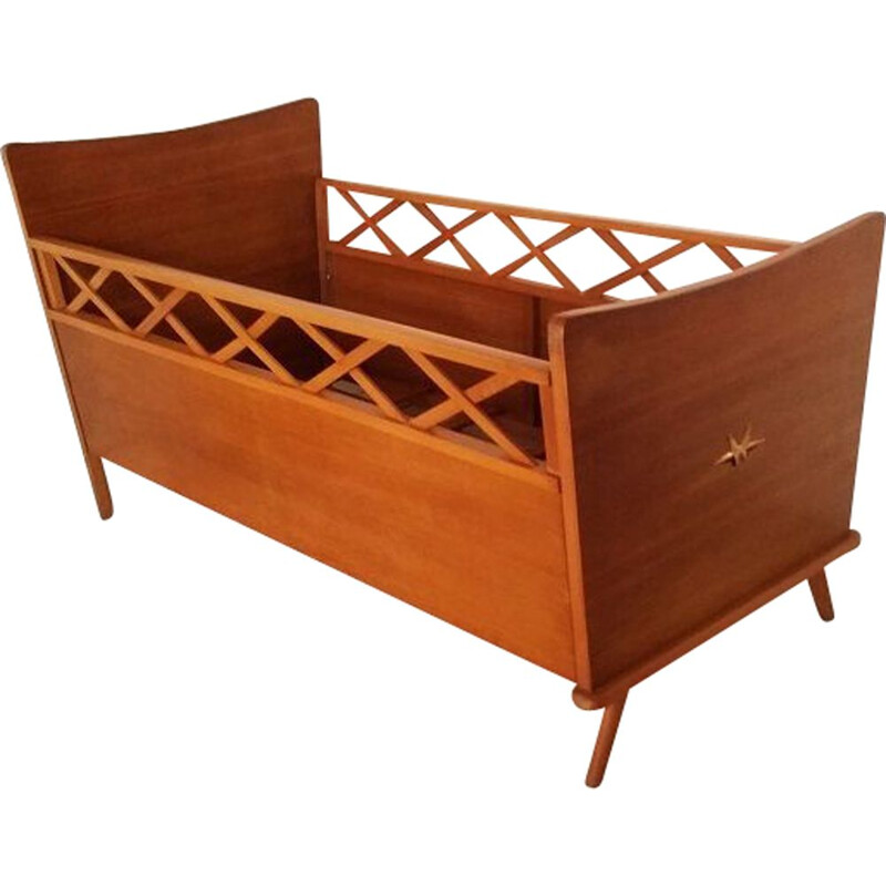 Vintage french wooden bed for infant 1960