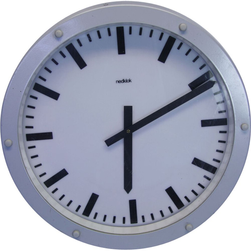 Horloge vintage industrielle néerlandaise de Nedklok en aluminium 1980