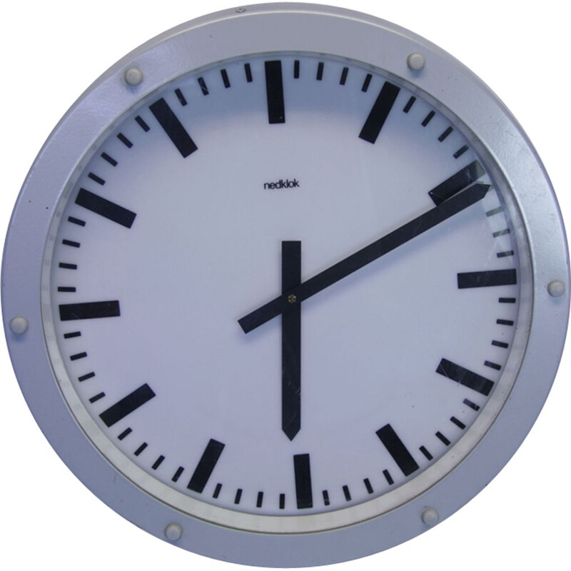 Vintage dutch industrial clock by Nedklok in aluminium 1980