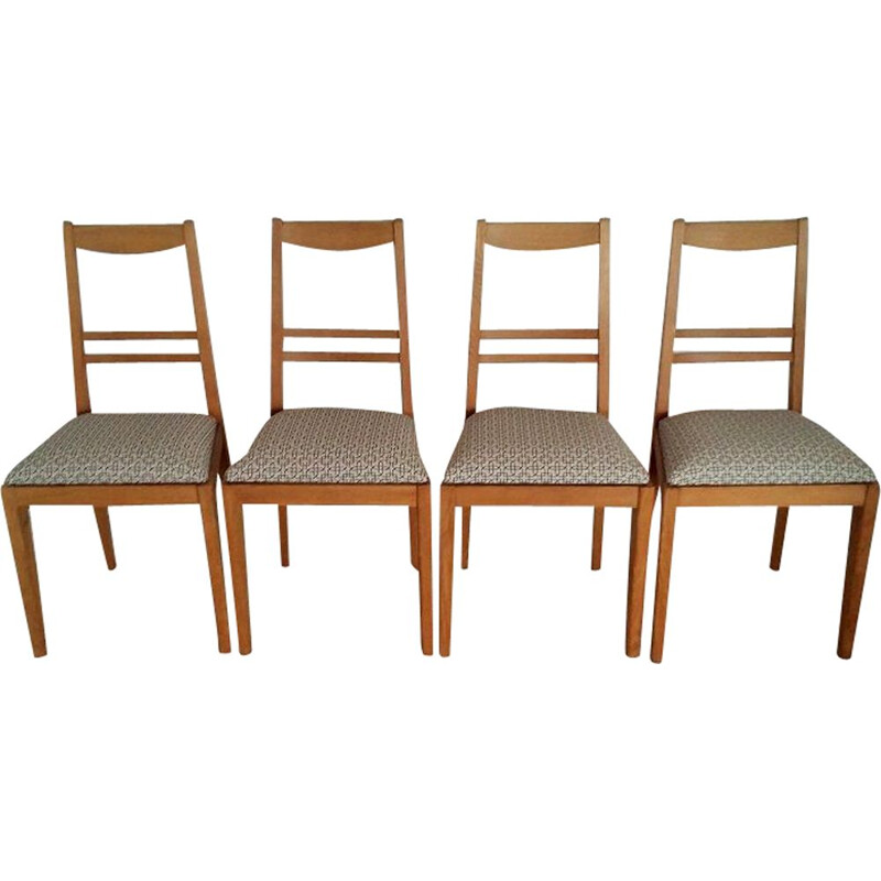 Set of 4 vintage oak and fabric chairs 1960