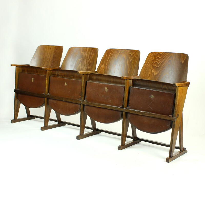 Vintage Czech 4-seater cinema bench by Ton