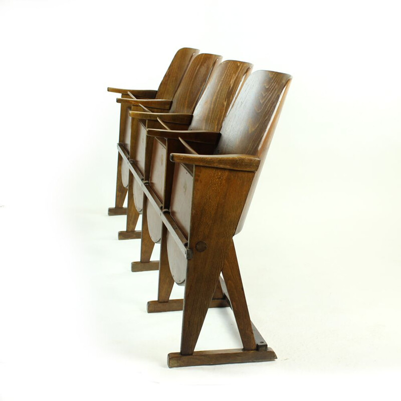 Vintage Czech 4-seater cinema bench by Ton