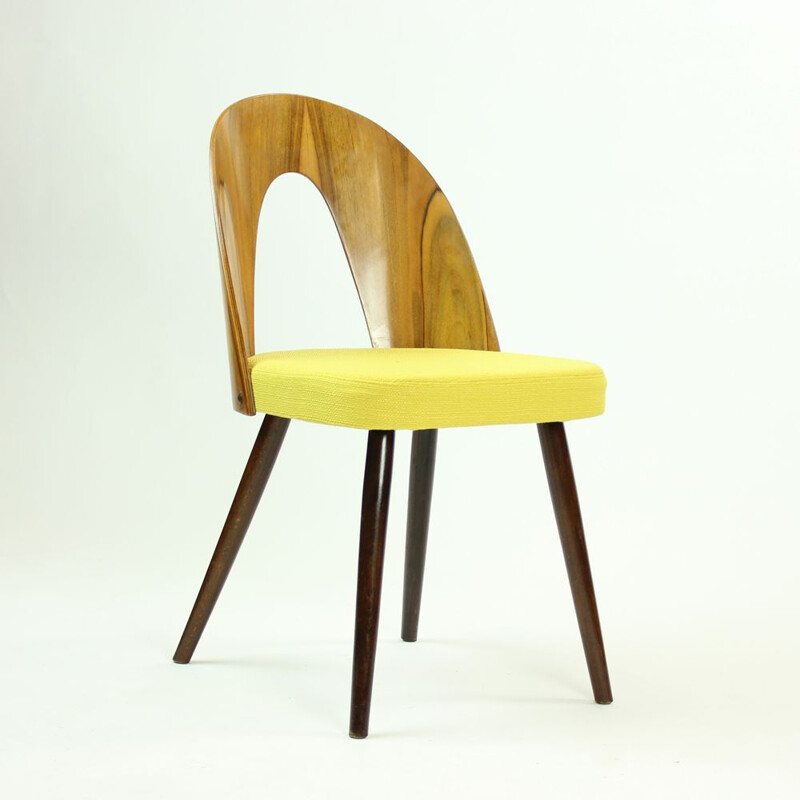 Set of 4 vintage yellow dining chair in walnut by Antonin Suman for Tatra