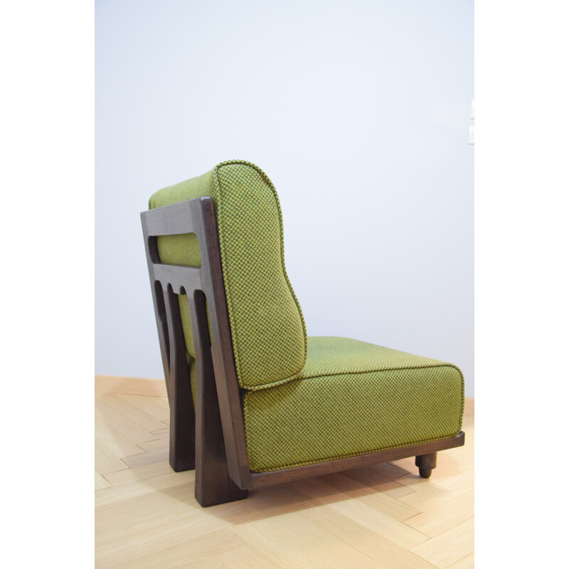 Vintage green french Low chair by Guillerme and Chambron - 1970s