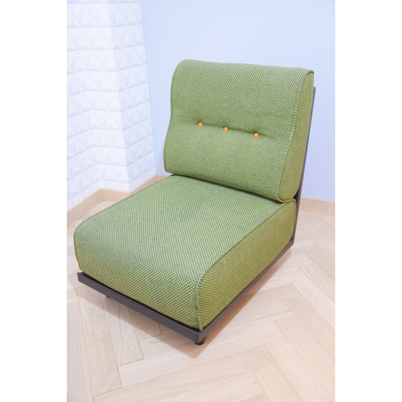 Vintage green french Low chair by Guillerme and Chambron - 1970s