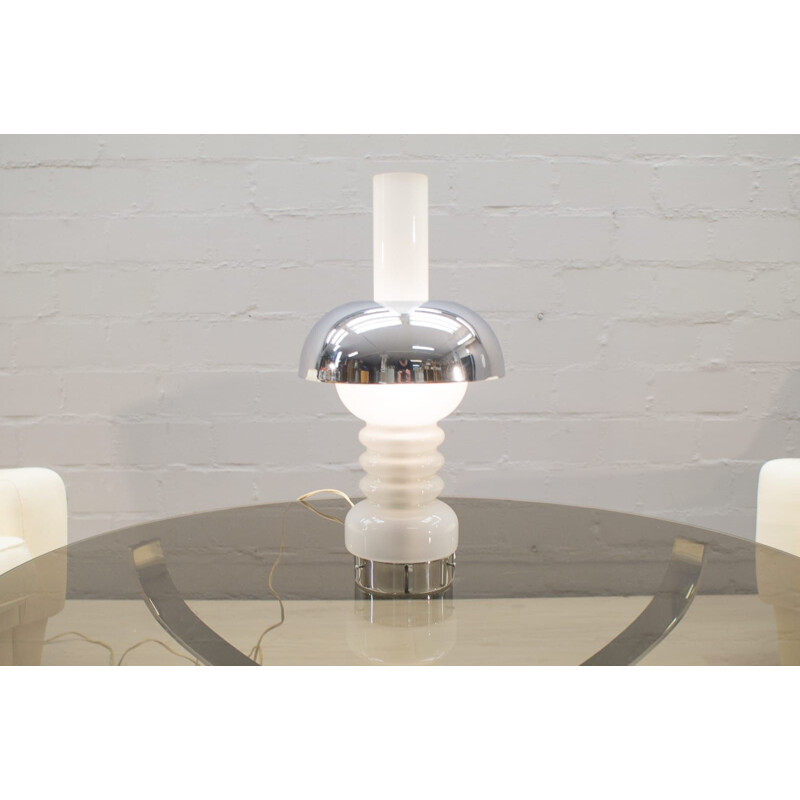 Lampe de table vintage en chrome et en verre