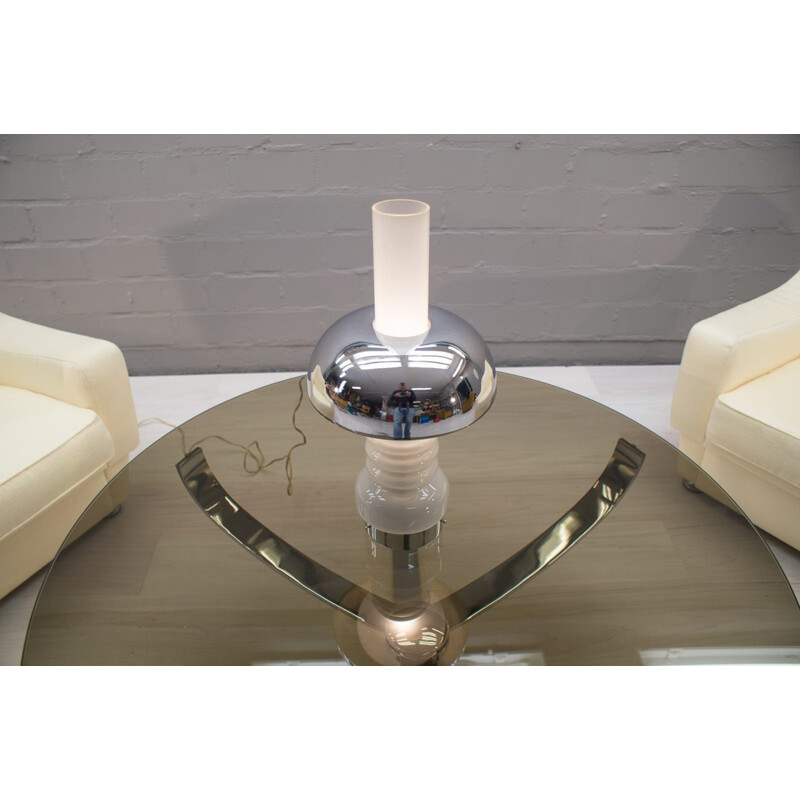 Lampe de table vintage en chrome et en verre