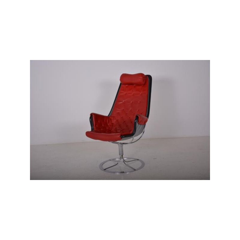 Jetson 66 armchair in red leather and metal, Bruno MATHSSON - 1966