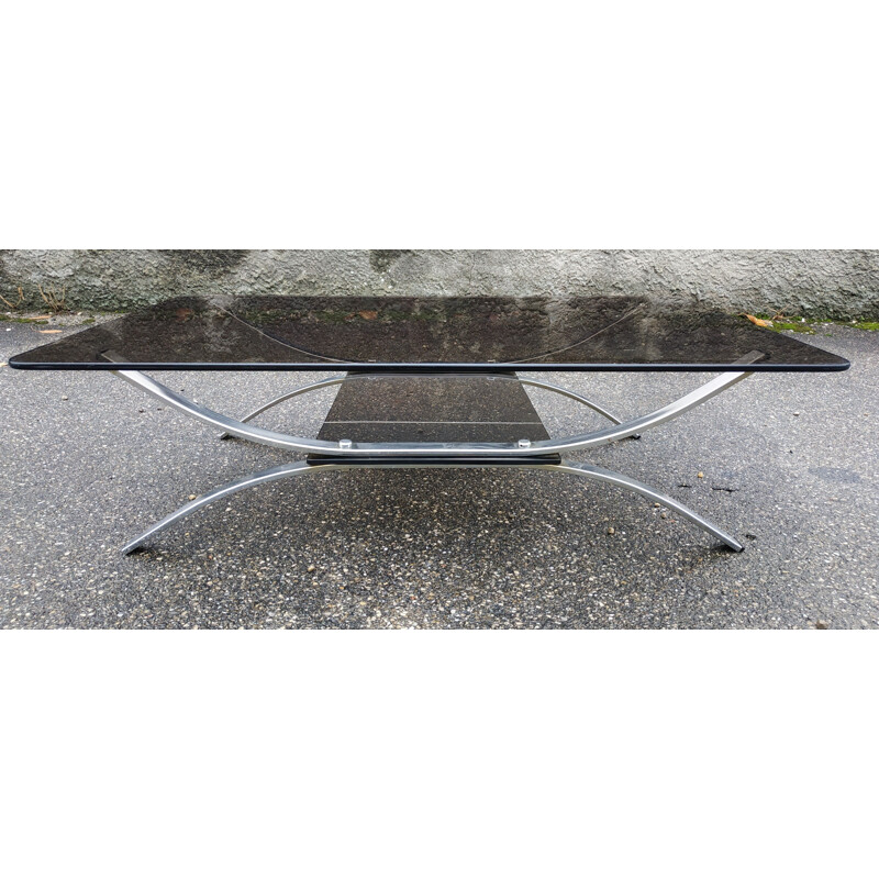 Rectangular coffee table in glass and metal