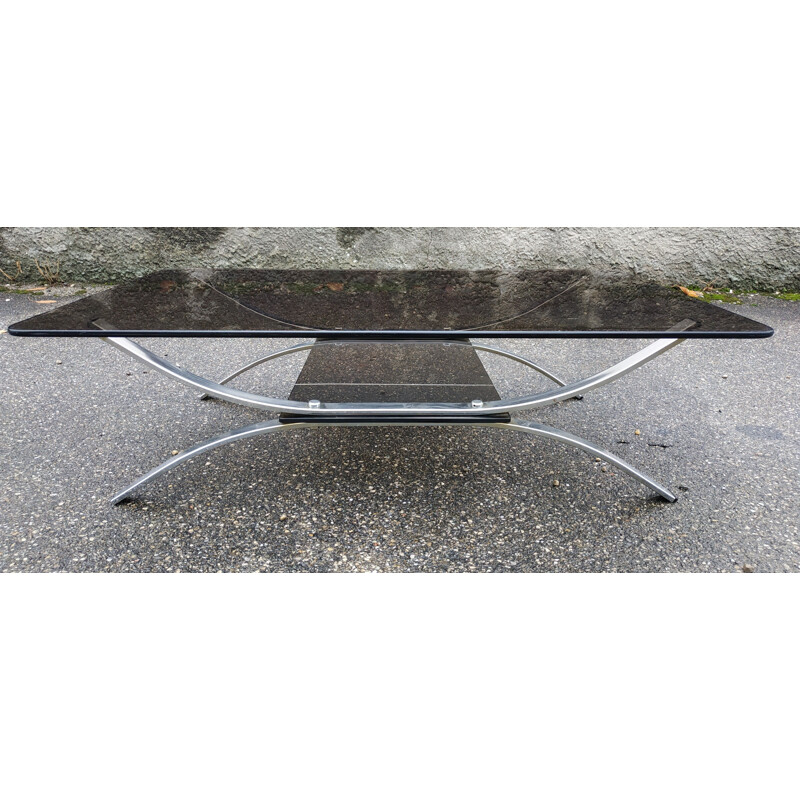 Table basse rectangulaire en métal et verre