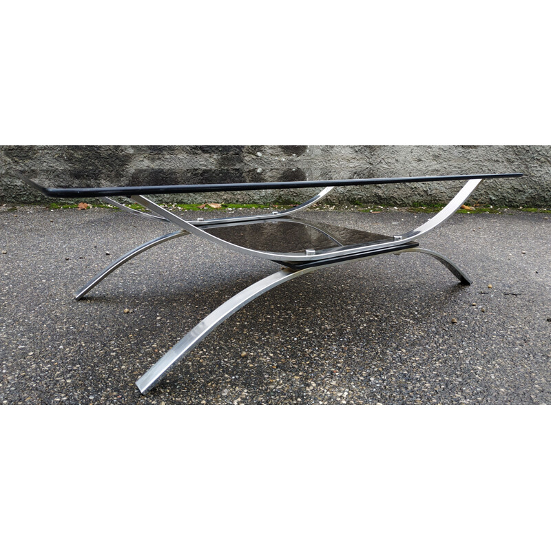 Table basse rectangulaire en métal et verre