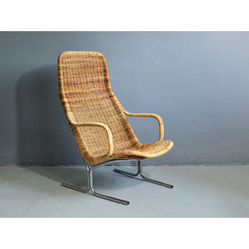 Rattan lounge chair by Dirk van Sliedregt for Gebroeders Jonker